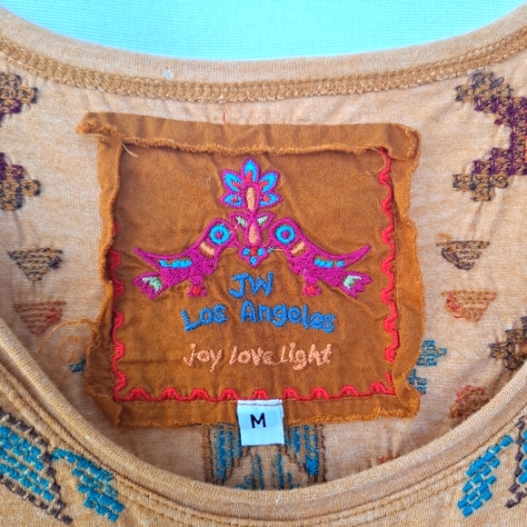 Johnny Was Mustard Western Aztec Tribal 3/4 Sleeve Embroidered Tunic Top szM - Picture 4 of 9